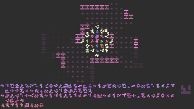 A screenshot of the game. An explosion of bright glyphs emanates from the player.