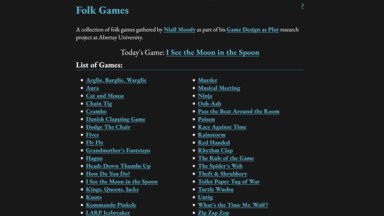 The main page of the collection, listing all the collected games, with a randomly selected game highlighted to play on the day you visited the site.