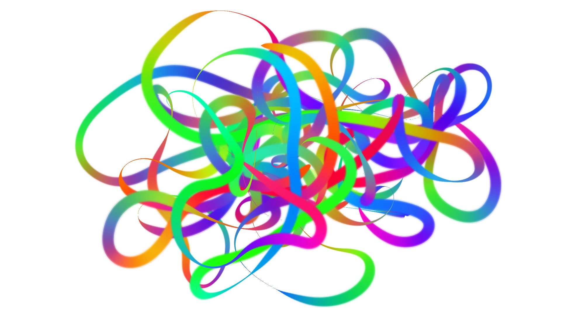 Screenshot of the work. A series of vivid looping lines of varying weights and hues, against a white background.