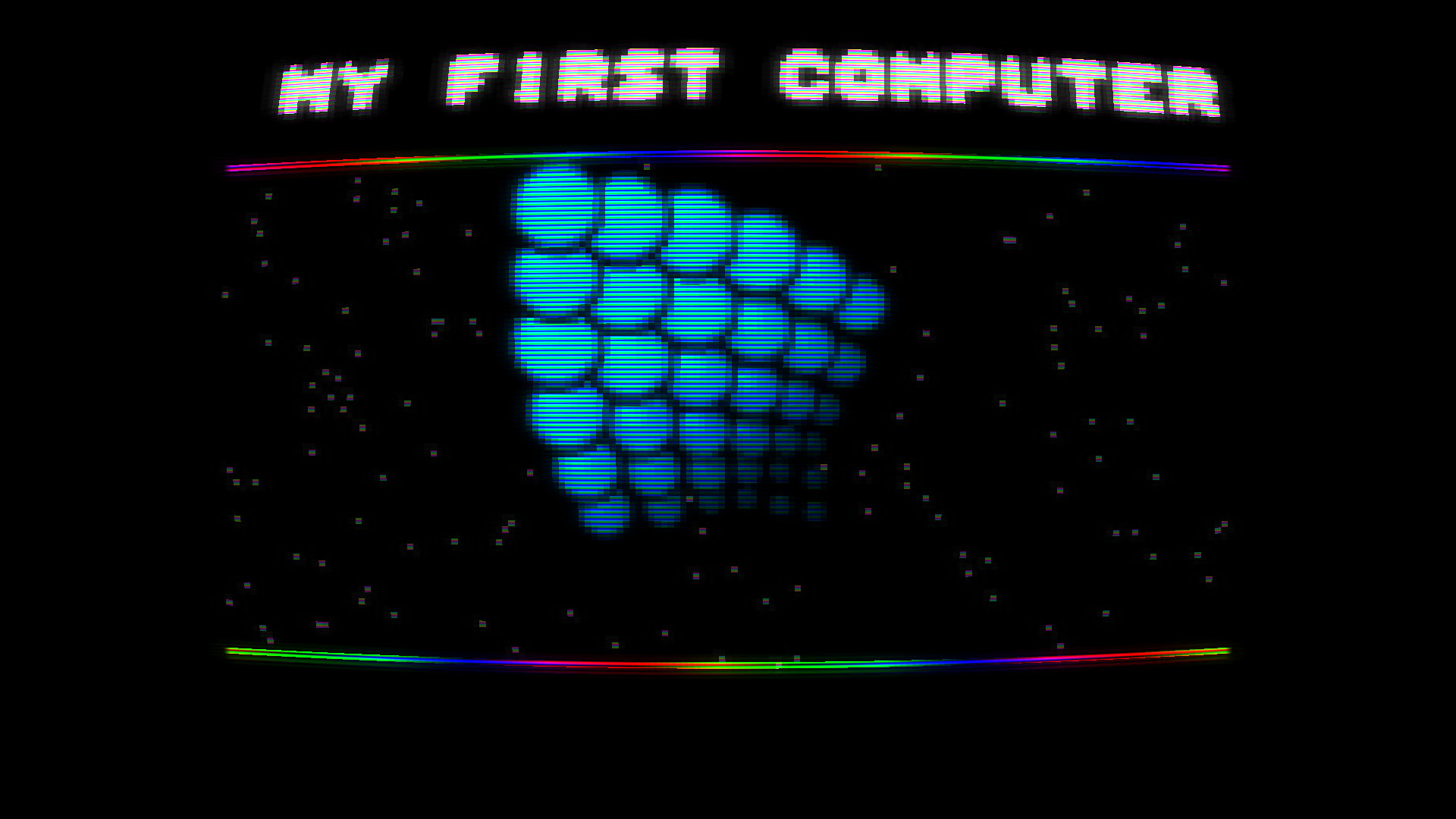 Screenshot of the work. A grid of pale blue balls in 3D perspective against a pixellated starfield, with the words 'my first computer' at the top.
