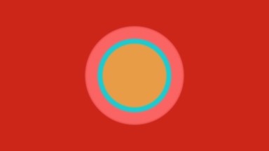 Screenshot of the game. Three concentric circles against a flat red background: (outer to inner) pink, cyan, orange.