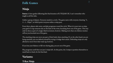 The page for the game 'Ninja'.