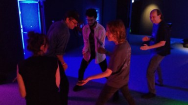 Photo of a game of T-Rex Ninja at the Overkill Festival.