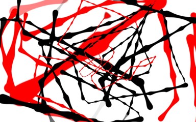 Screenshot of the game's Draw mode. Red and black lines overlay each other against a white background. The lines have noticable 'joints', making them look a bit like long, multi-jointed fingers.