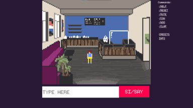 Screenshot of the museum's cafe, again a pixellated rendition of the actual museum cafe, by James Morwood.